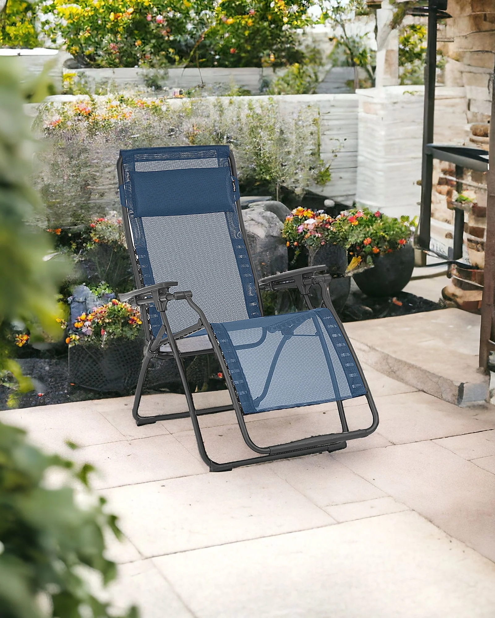 Blue Metal Outdoor Zero Gravity Chair with Blue Cushion By Homeroots - Image 2