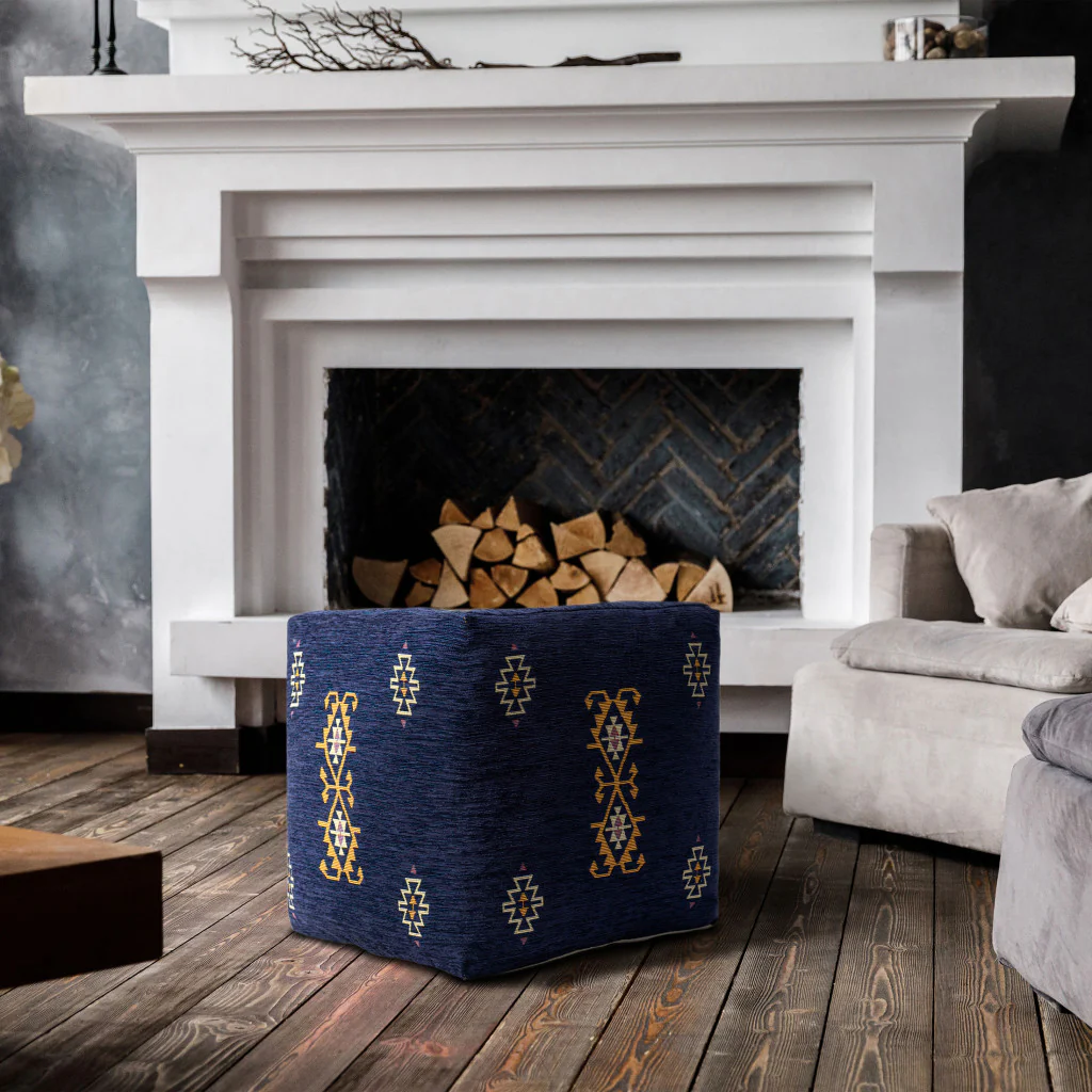 Blue Polyester Blend Ottoman By Homeroots - Image 2