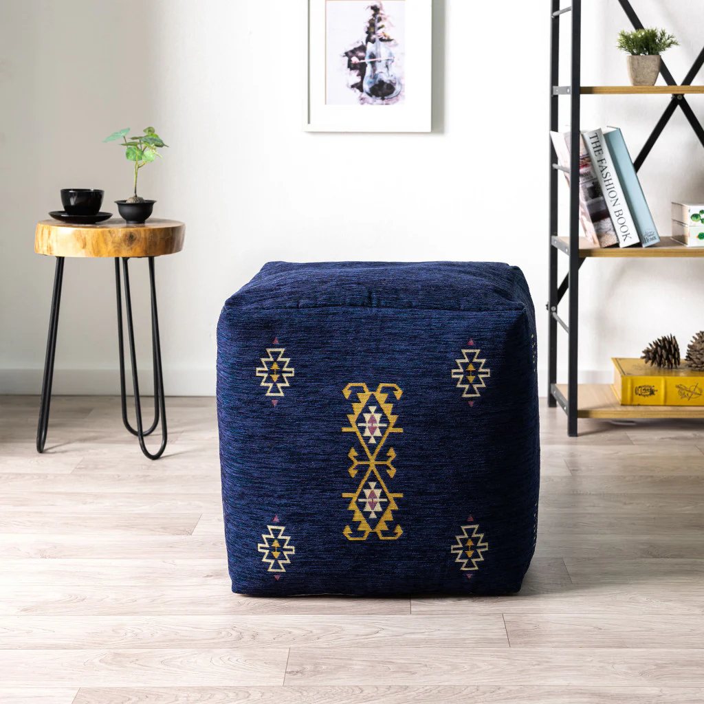 Blue Polyester Blend Ottoman By Homeroots - Image 4
