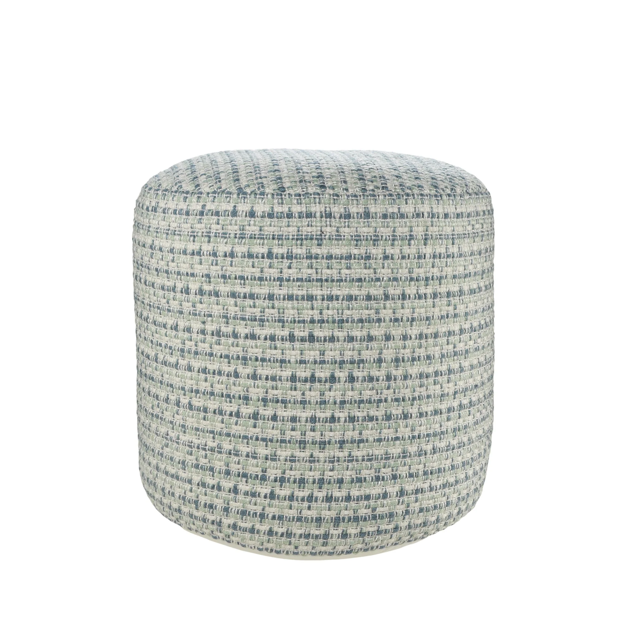 Blue Polyester Round Geometric Indoor Outdoor Pouf Ottoman By Homeroots - Image 2