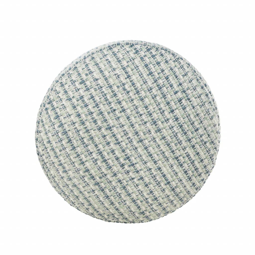 Blue Polyester Round Geometric Indoor Outdoor Pouf Ottoman By Homeroots - Image 3