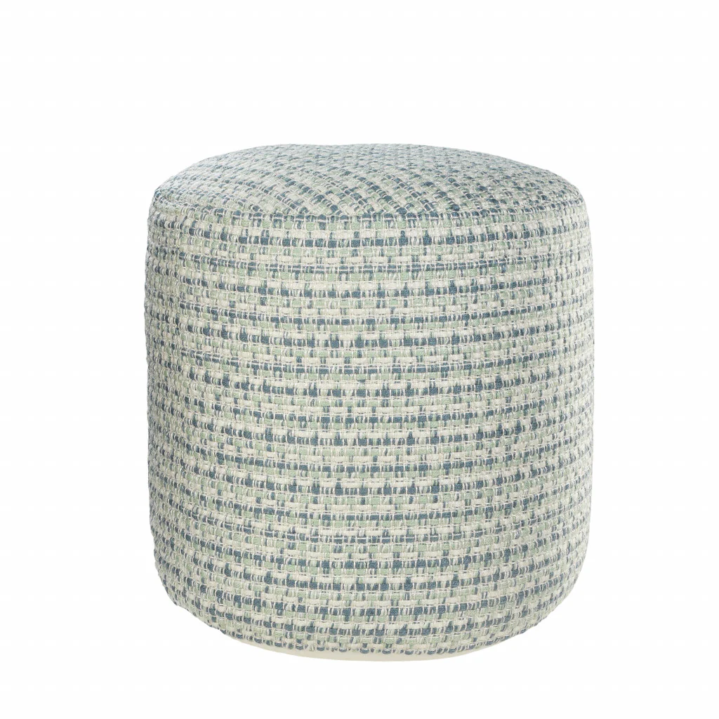 Blue Polyester Round Geometric Indoor Outdoor Pouf Ottoman By Homeroots - Image 4