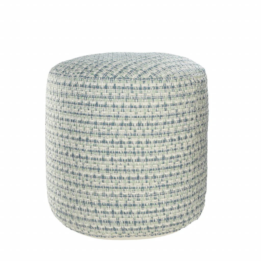 Blue Polyester Round Geometric Indoor Outdoor Pouf Ottoman By Homeroots - Image 5