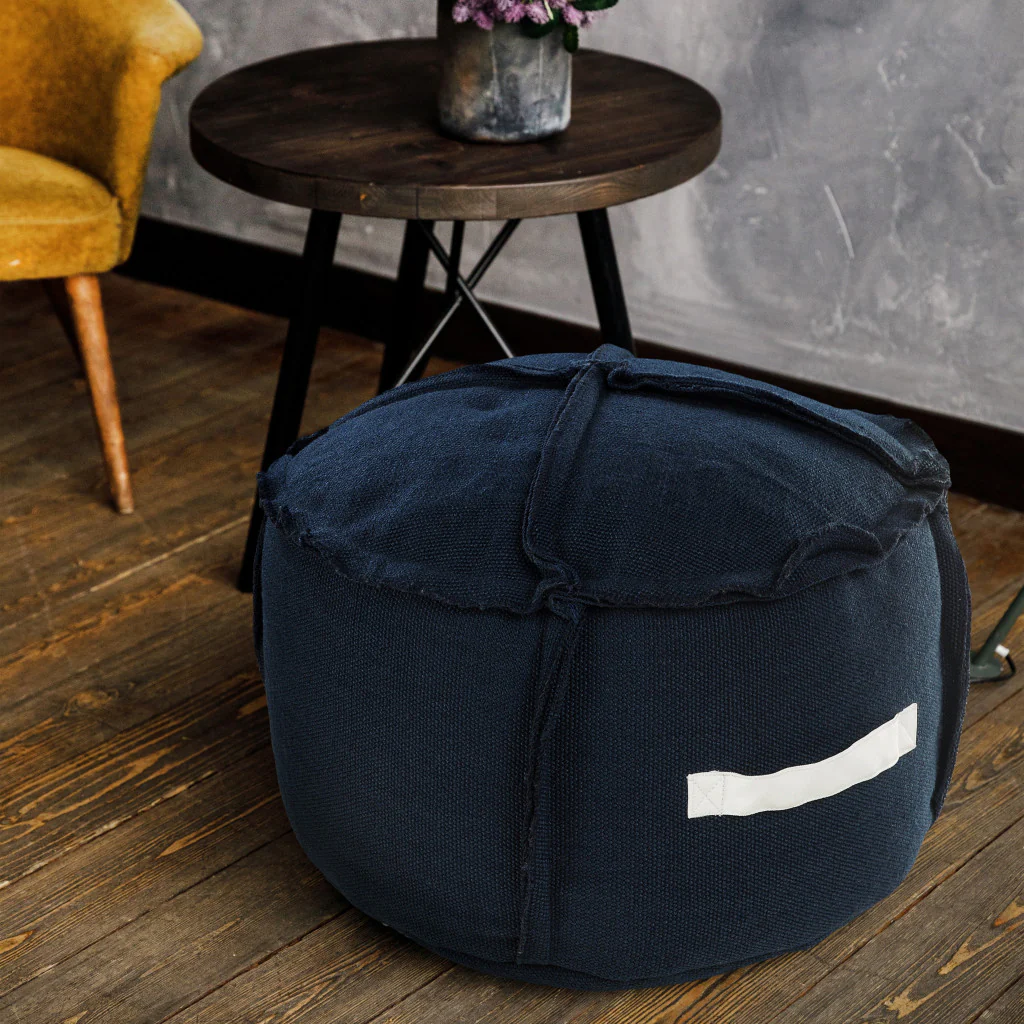 Blue Polyester Round Patchwork Indoor Outdoor Pouf Ottoman By Homeroots - Image 7