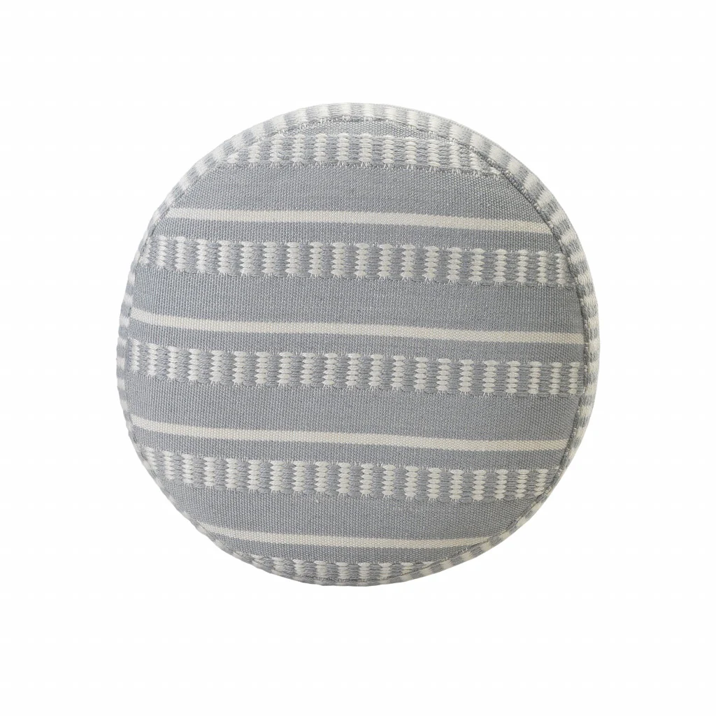 Blue Polyester Round Striped Indoor Outdoor Pouf Ottoman By Homeroots - Image 2