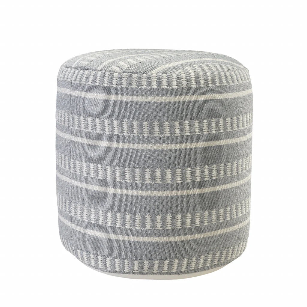 Blue Polyester Round Striped Indoor Outdoor Pouf Ottoman By Homeroots - Image 3