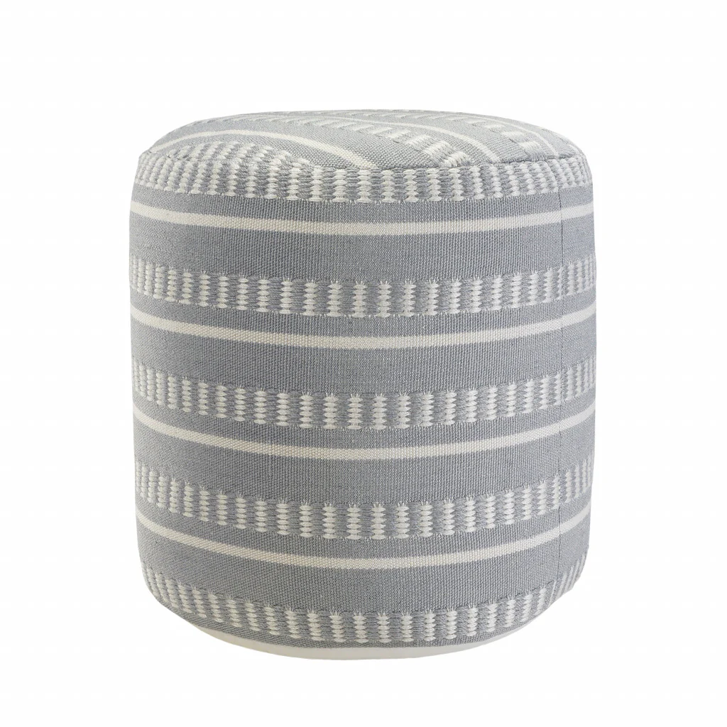 Blue Polyester Round Striped Indoor Outdoor Pouf Ottoman By Homeroots - Image 5