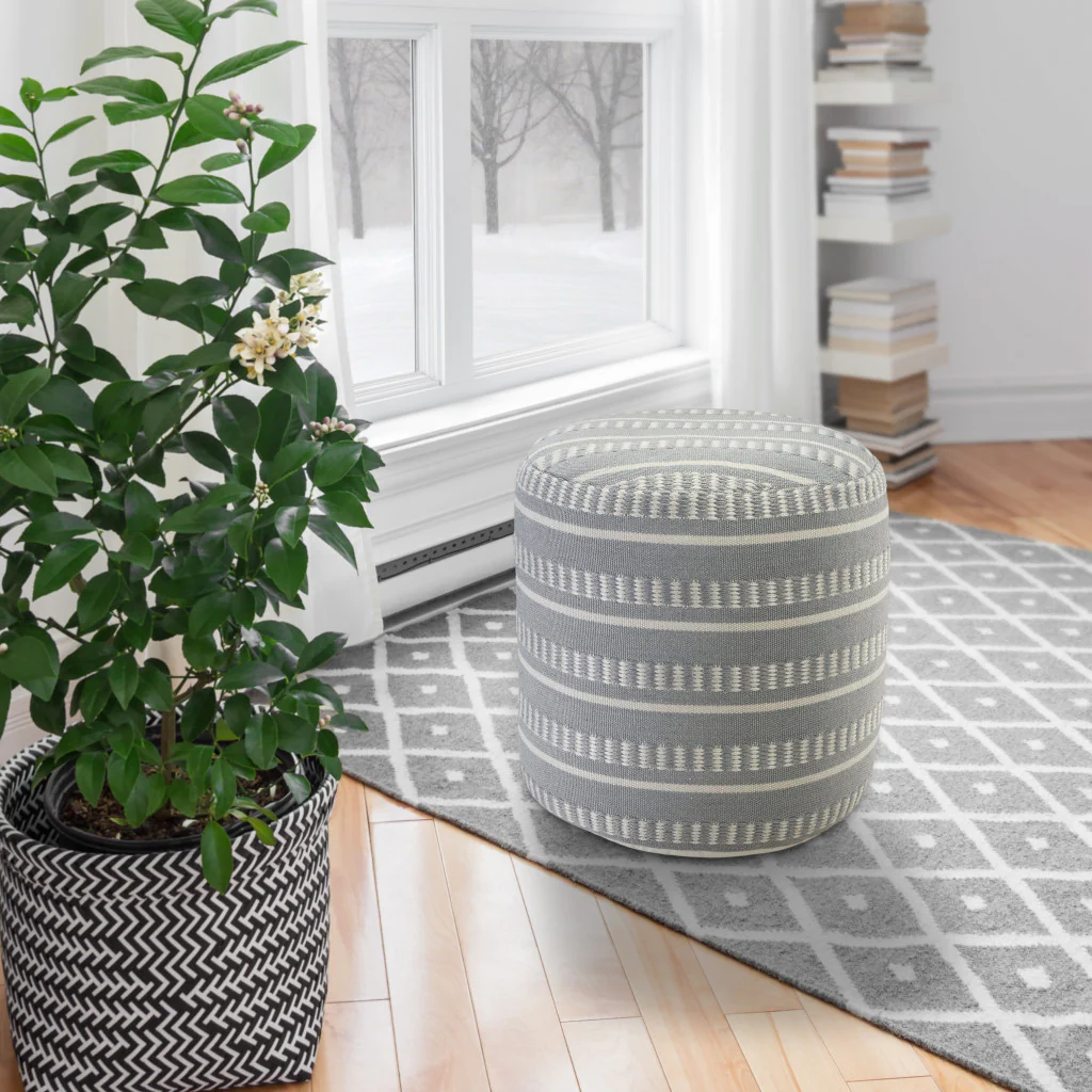 Blue Polyester Round Striped Indoor Outdoor Pouf Ottoman By Homeroots - Image 7