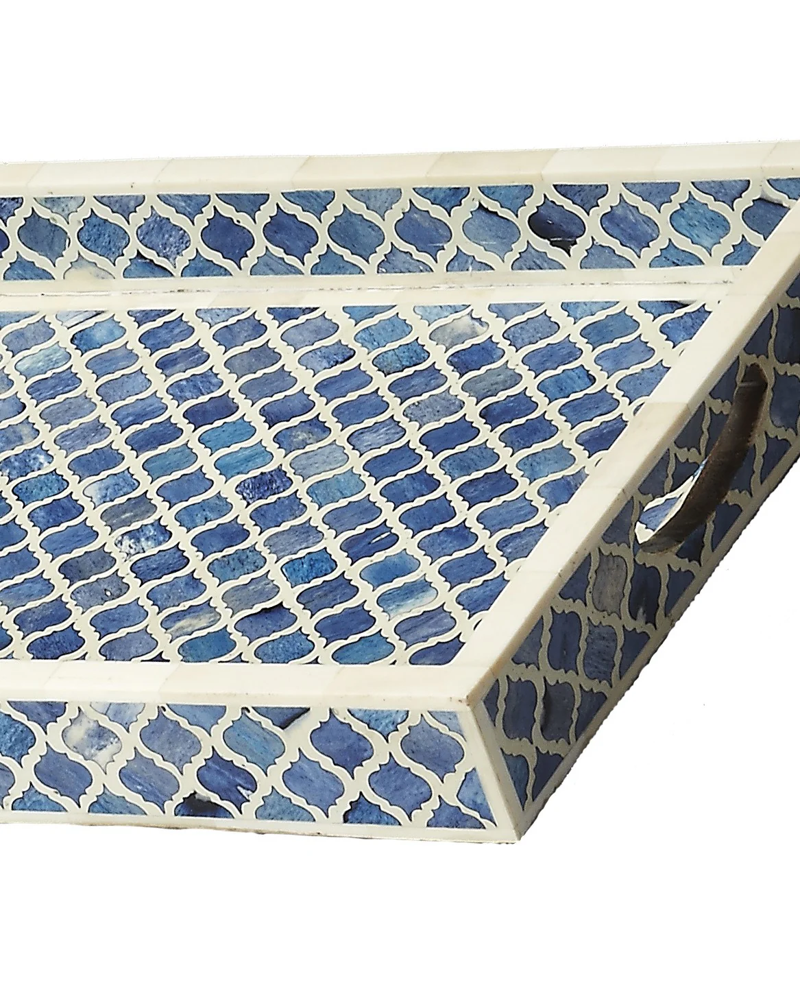Blue Quatrefoil Bone Inlay Serving Tray By Homeroots - Image 2