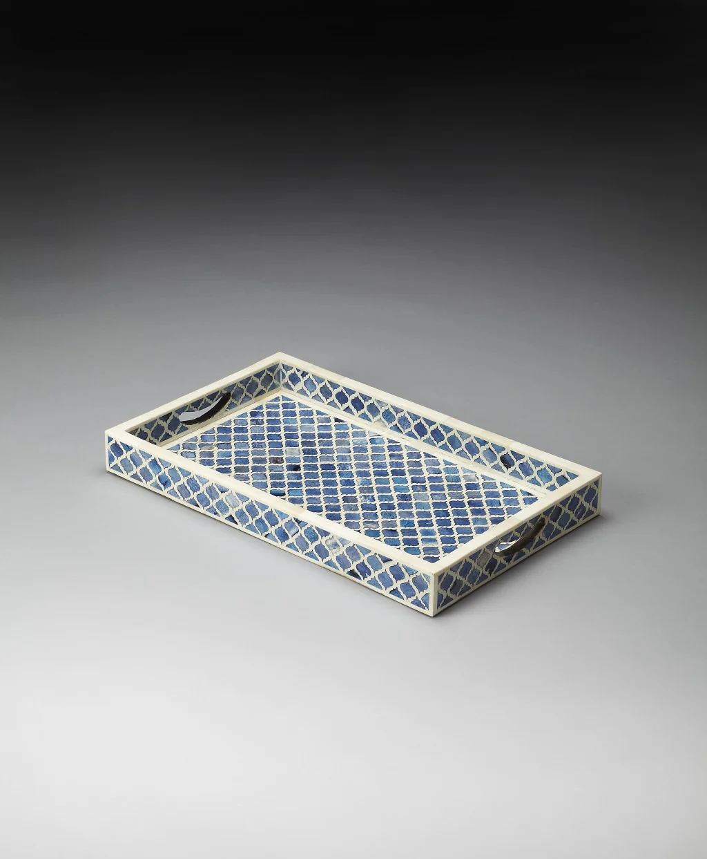 Blue Quatrefoil Bone Inlay Serving Tray By Homeroots - Image 3
