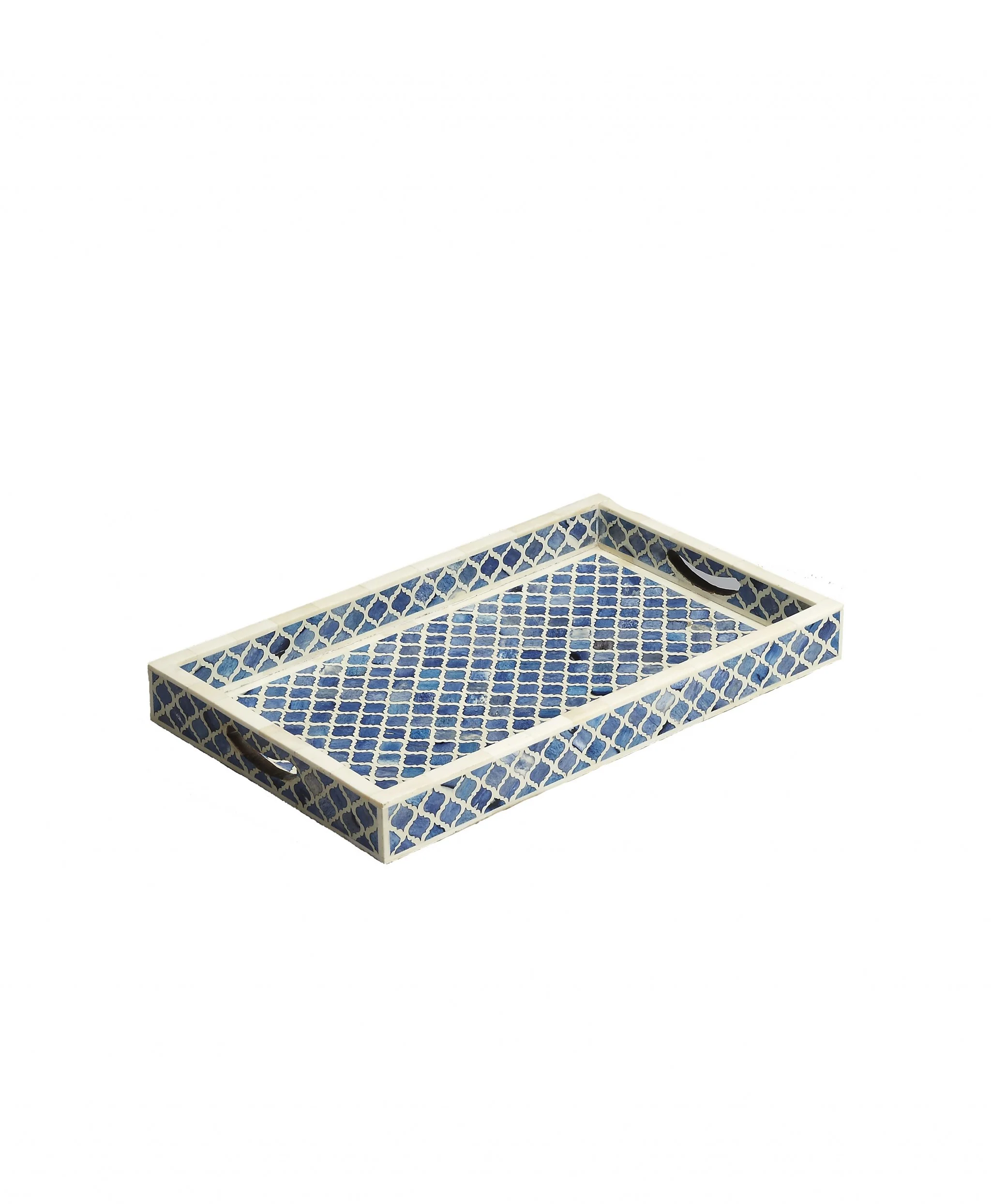 Blue Quatrefoil Bone Inlay Serving Tray By Homeroots - Image 4