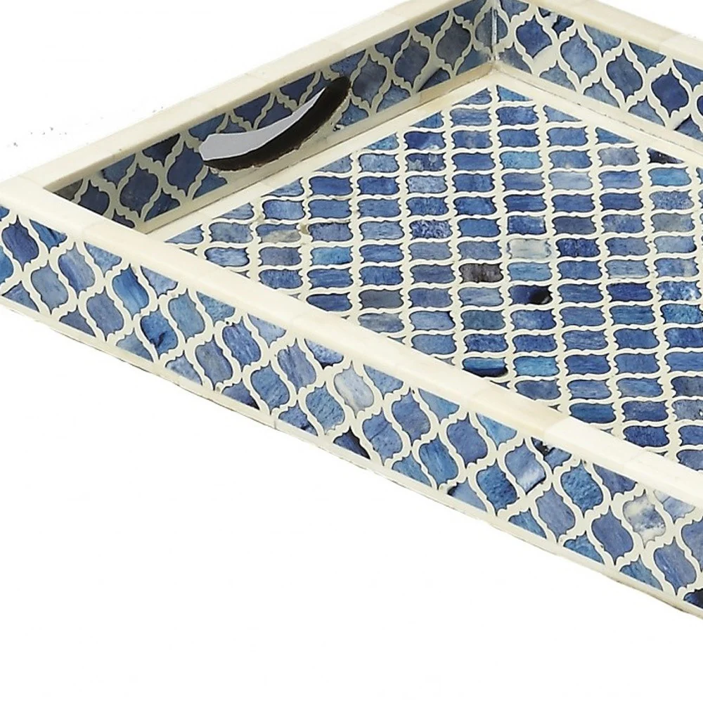 Blue Quatrefoil Bone Inlay Serving Tray By Homeroots - Image 5