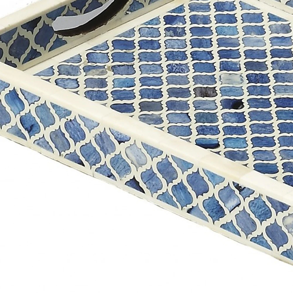 Blue Quatrefoil Bone Inlay Serving Tray By Homeroots - Image 6