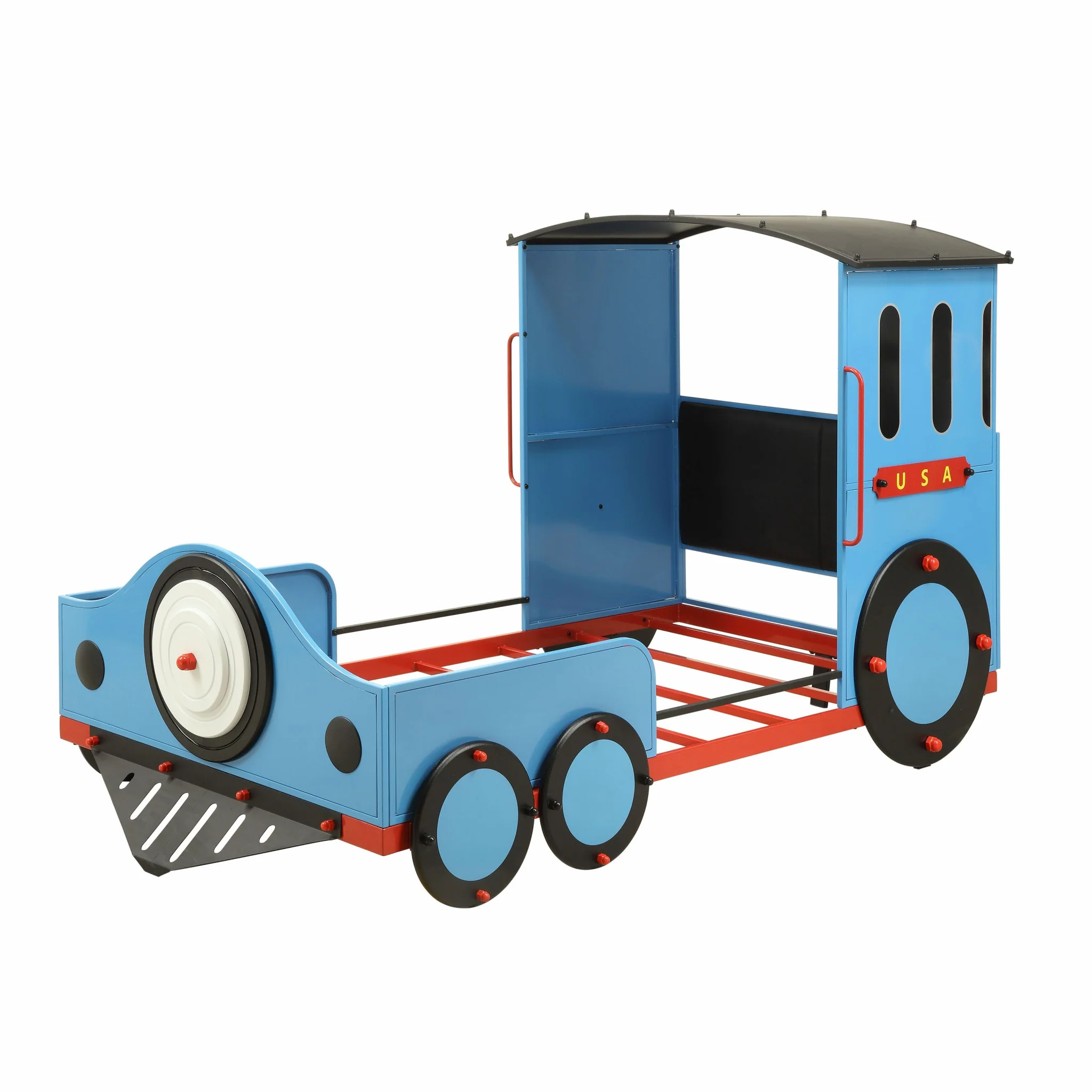 Blue Red And Black Train Metal Twin Bed By Homeroots - Image 2