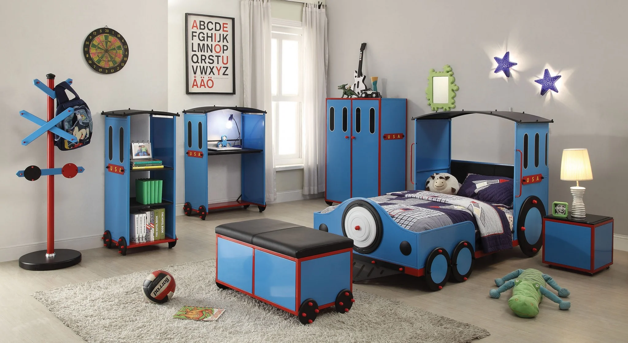Blue Red And Black Train Metal Twin Bed By Homeroots - Image 3