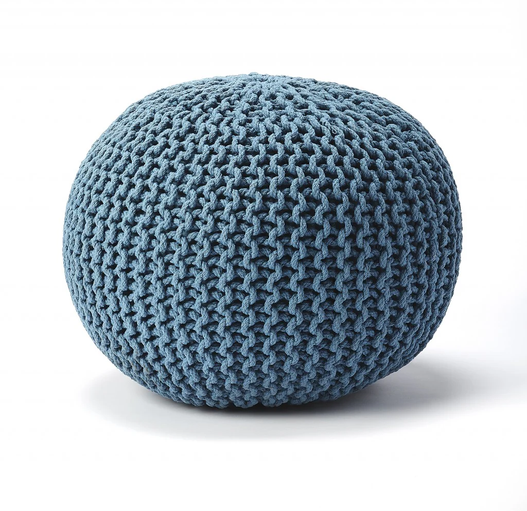 Blue Round Pouf Ottoman By Homeroots - Image 3