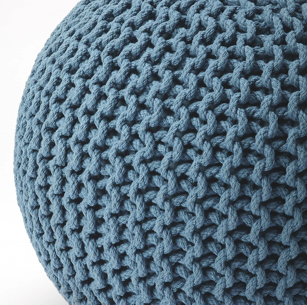 Blue Round Pouf Ottoman By Homeroots - Image 4