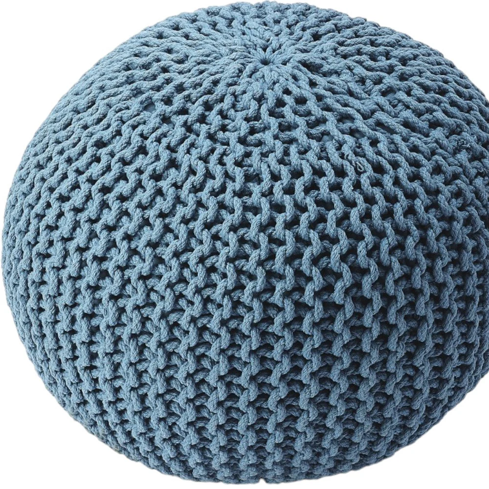 Blue Round Pouf Ottoman By Homeroots - Image 5