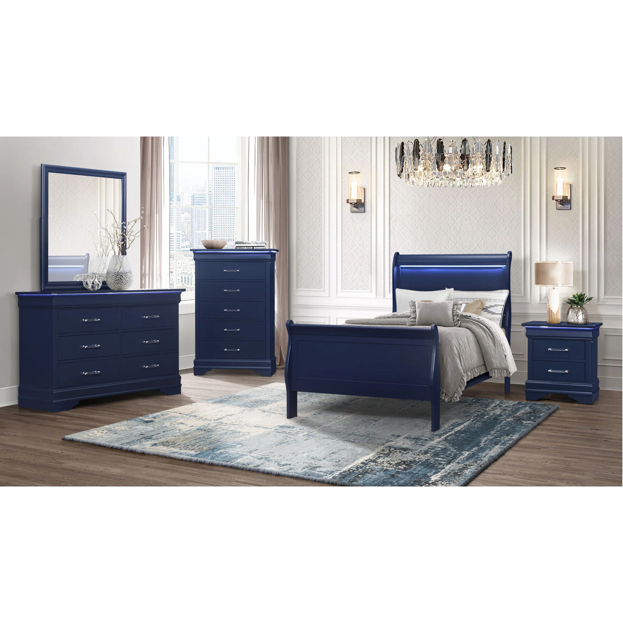 Blue Solid Wood Six Drawer Double Dresser By Homeroots - Image 6
