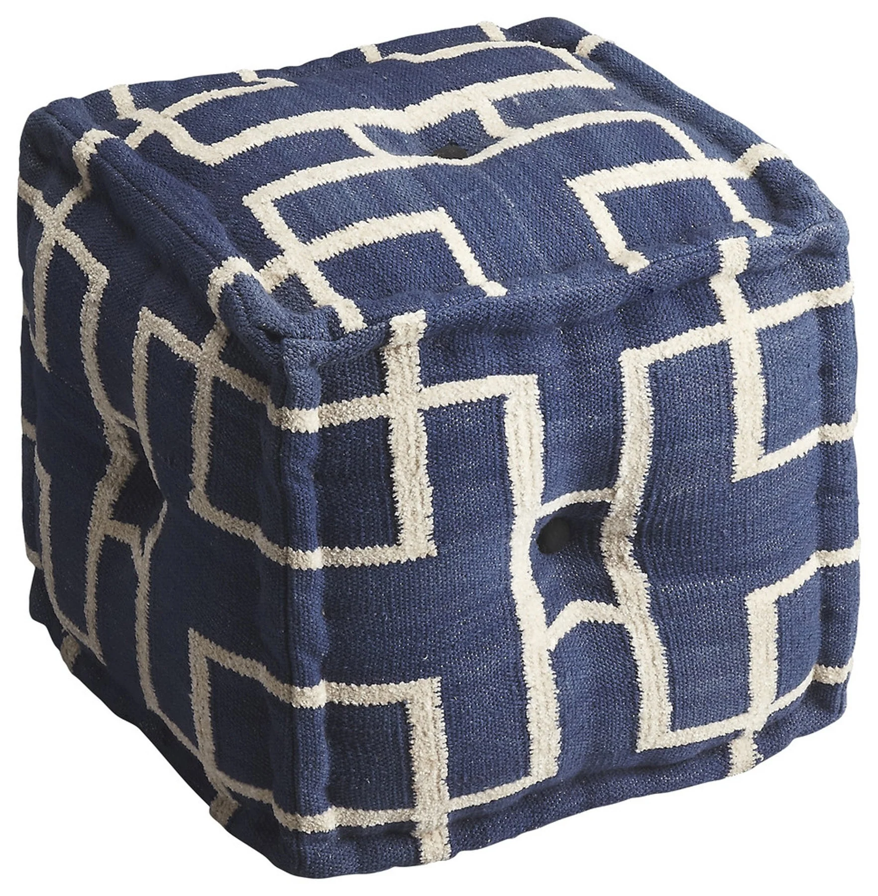 Blue Square Cotton Pouf Ottoman By Homeroots - Image 2