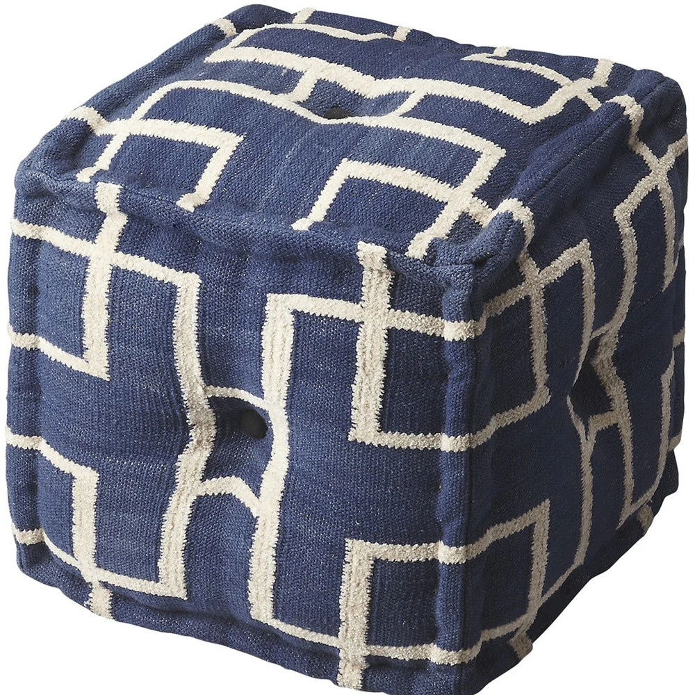 Blue Square Cotton Pouf Ottoman By Homeroots - Image 3