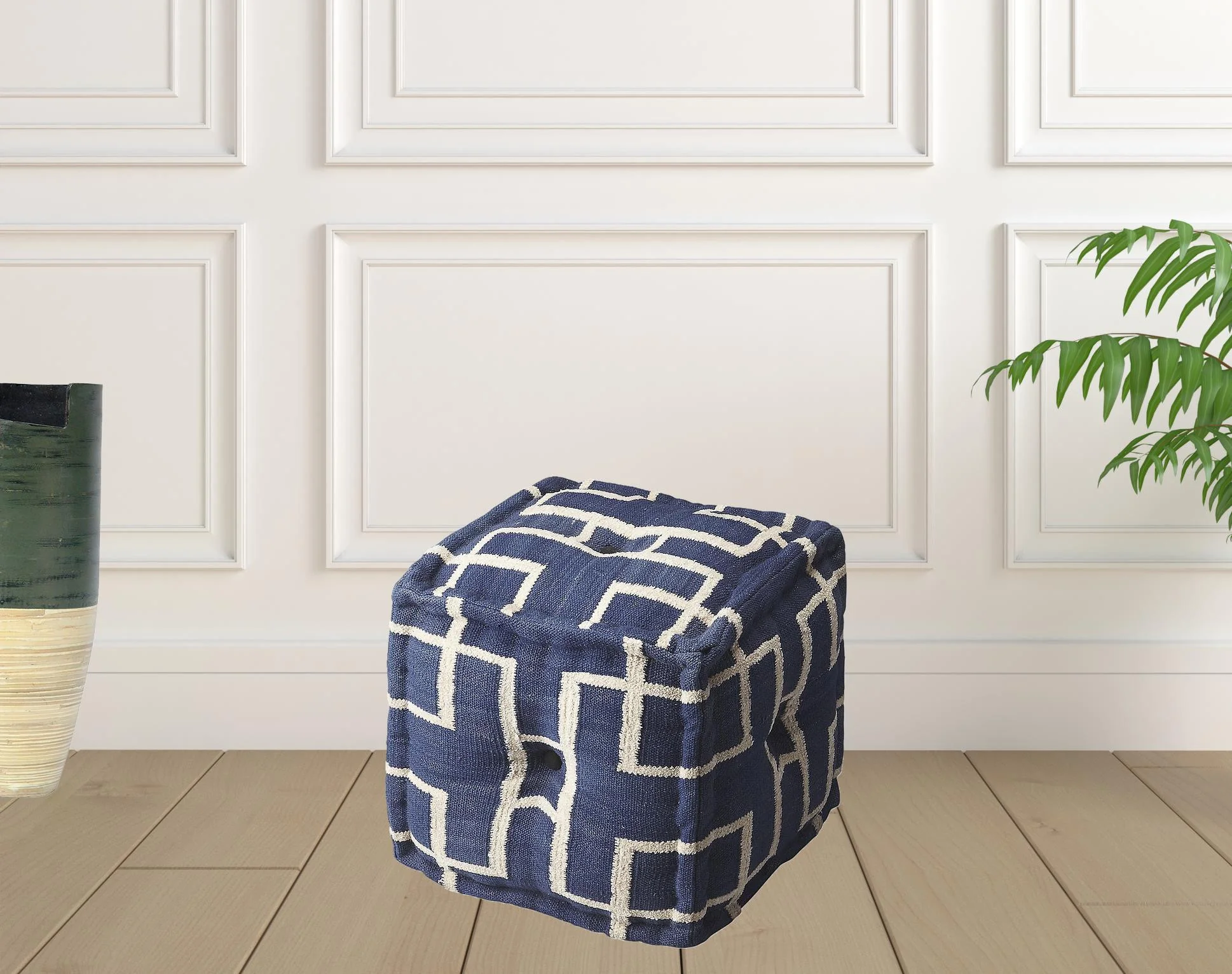 Blue Square Cotton Pouf Ottoman By Homeroots - Image 4