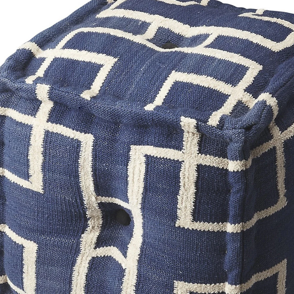 Blue Square Cotton Pouf Ottoman By Homeroots - Image 5