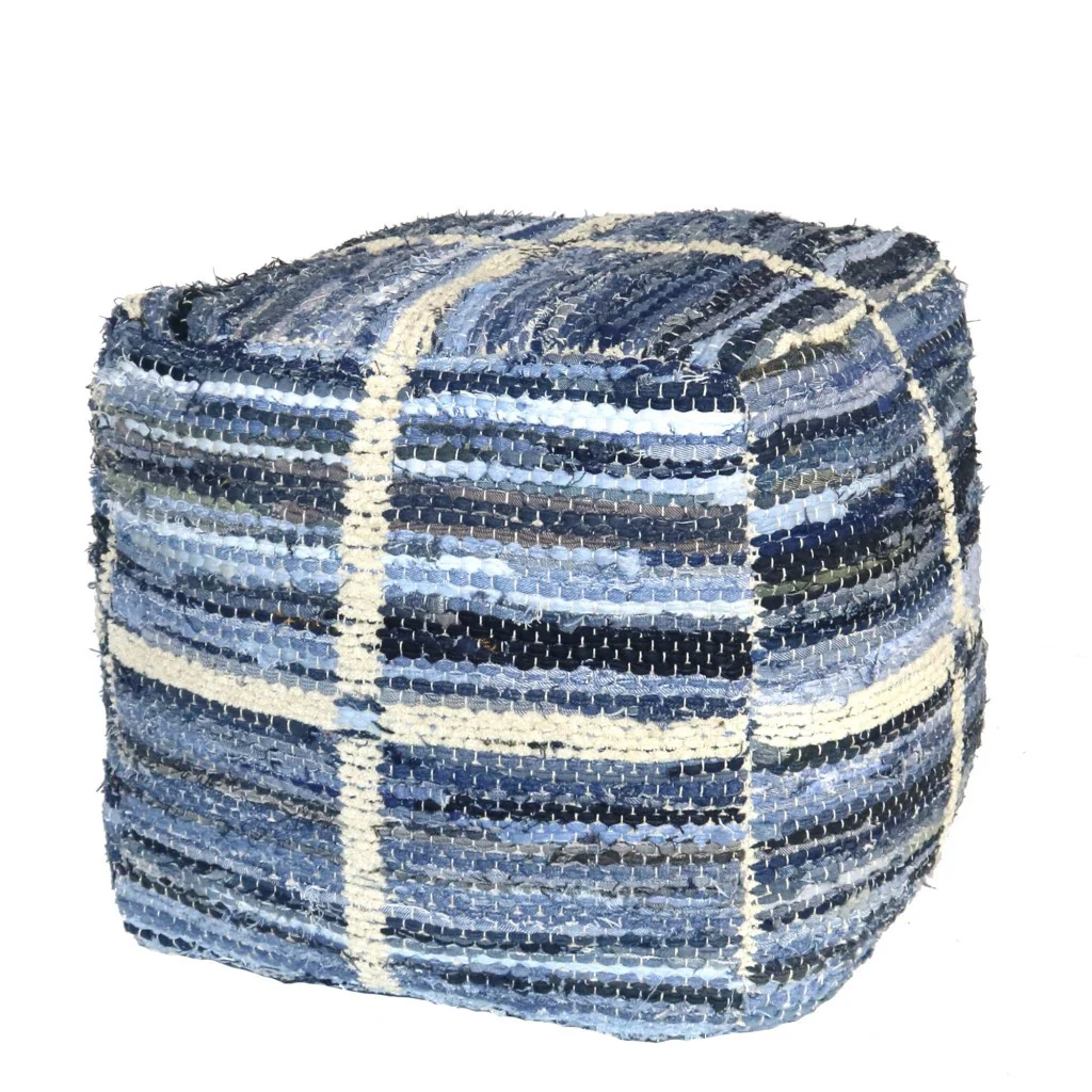 Blue Striped Square Pouf By Homeroots - Image 2