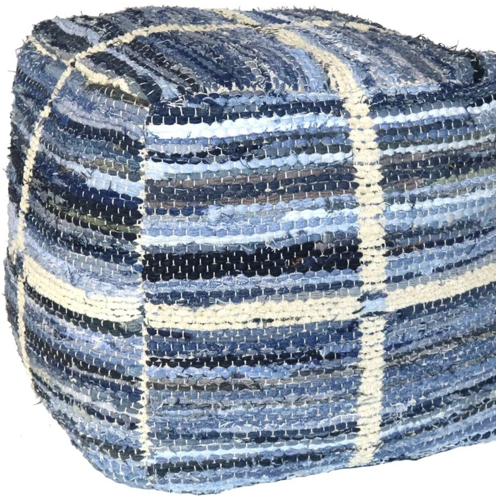 Blue Striped Square Pouf By Homeroots - Image 3