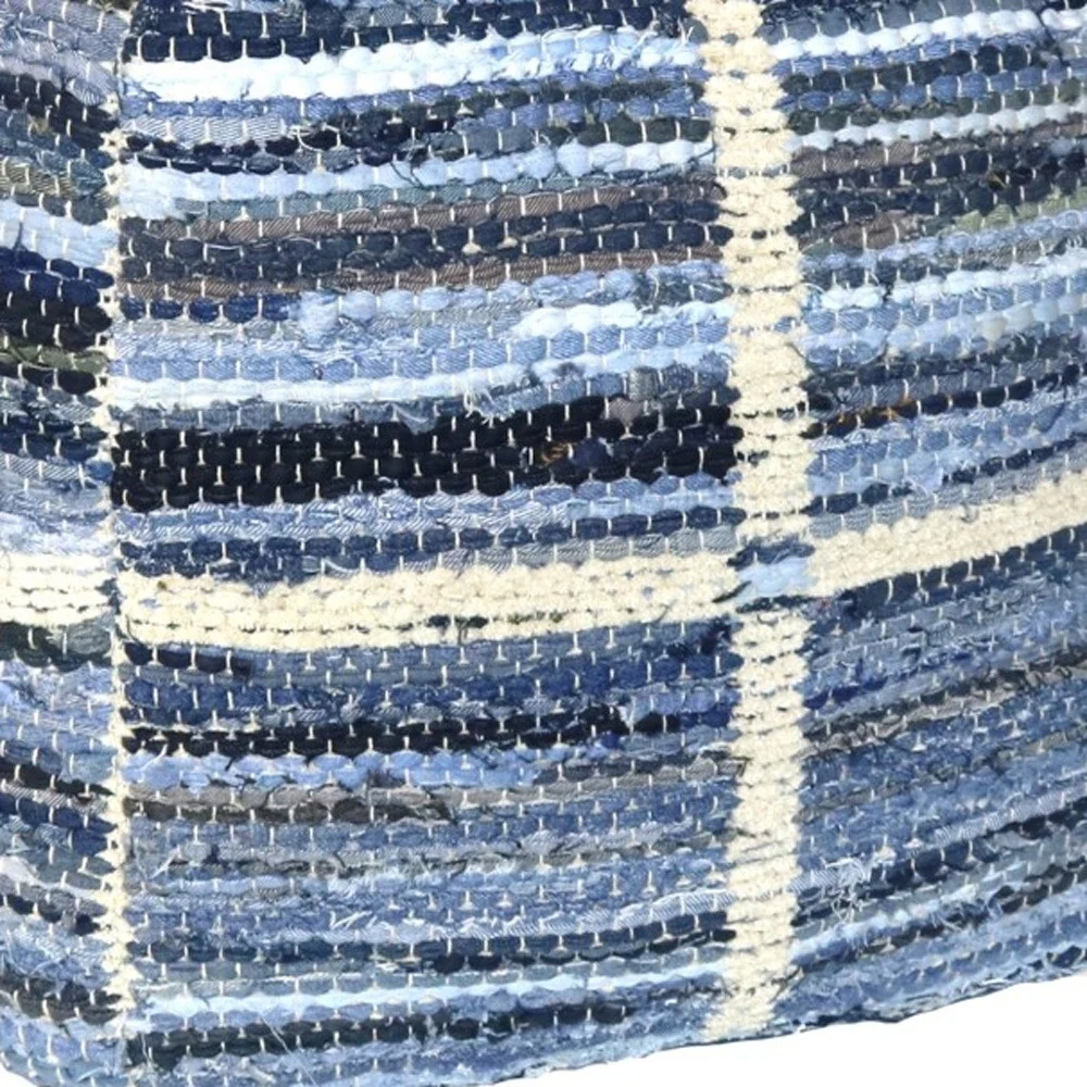 Blue Striped Square Pouf By Homeroots - Image 4