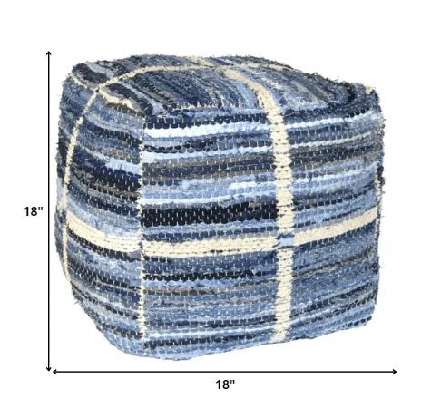 Blue Striped Square Pouf By Homeroots - Image 6