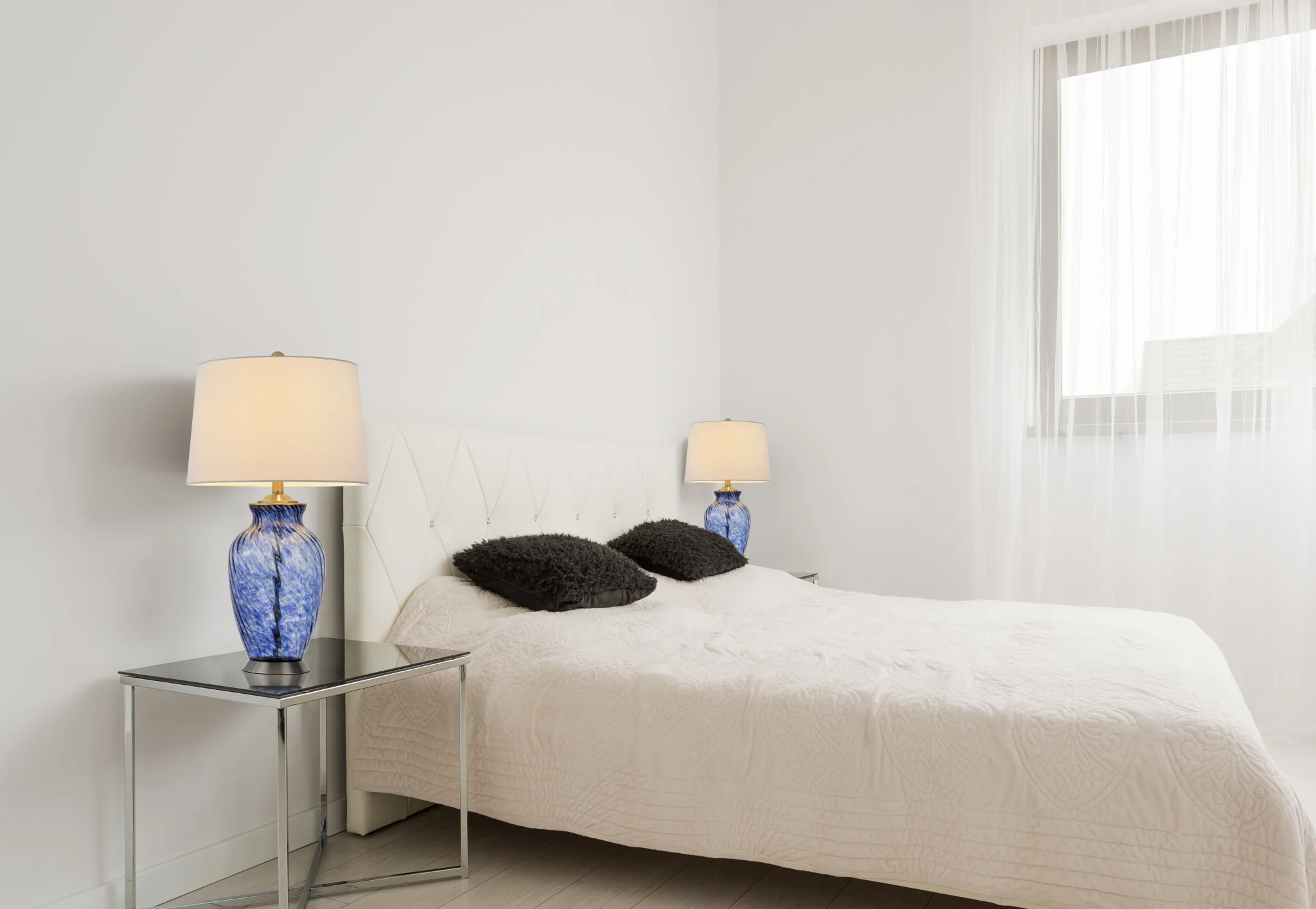 Blue Swirl Glass Table Lamp With White Empire Shade By Homeroots - Image 2