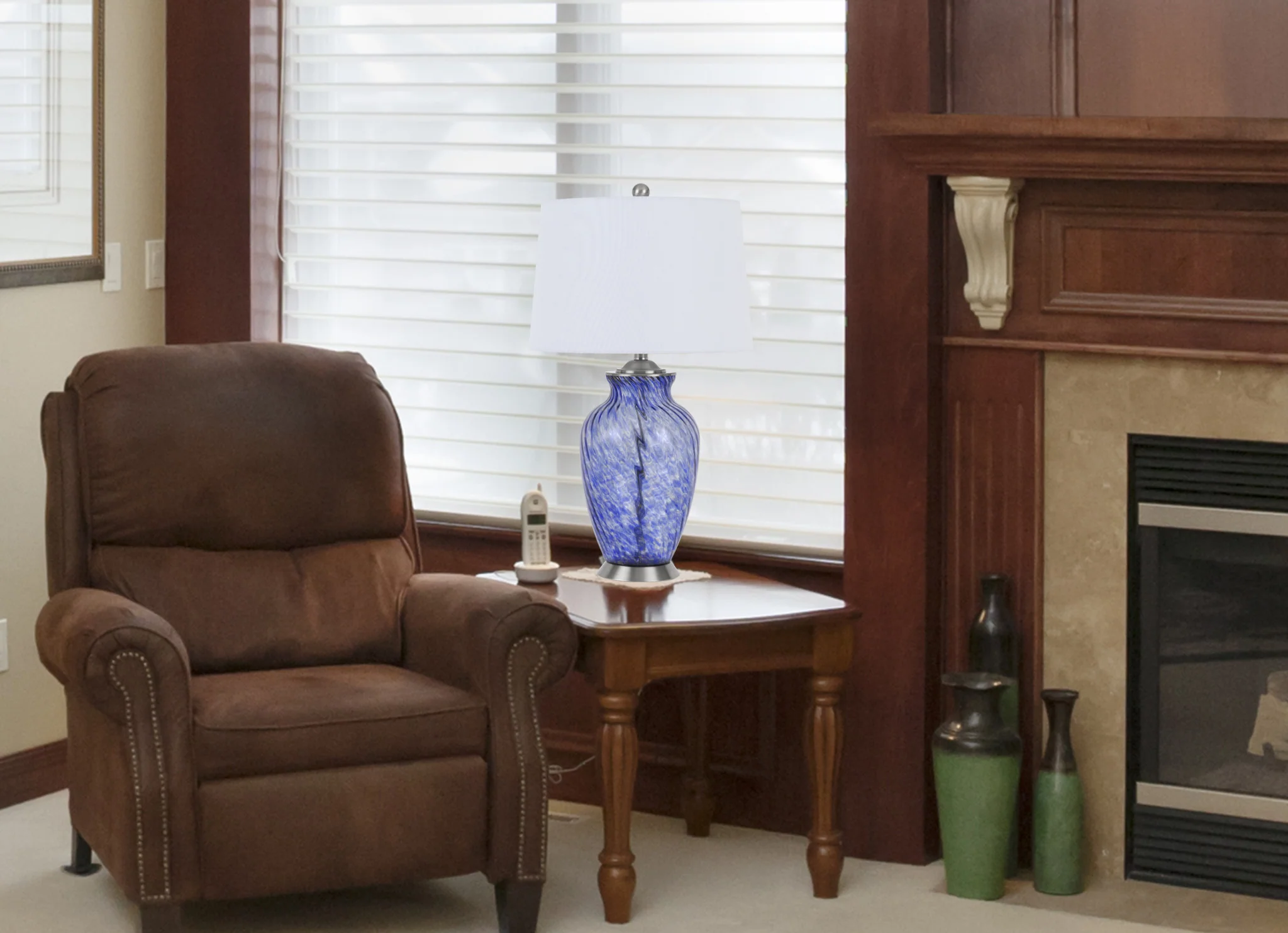 Blue Swirl Glass Table Lamp With White Empire Shade By Homeroots - Image 3