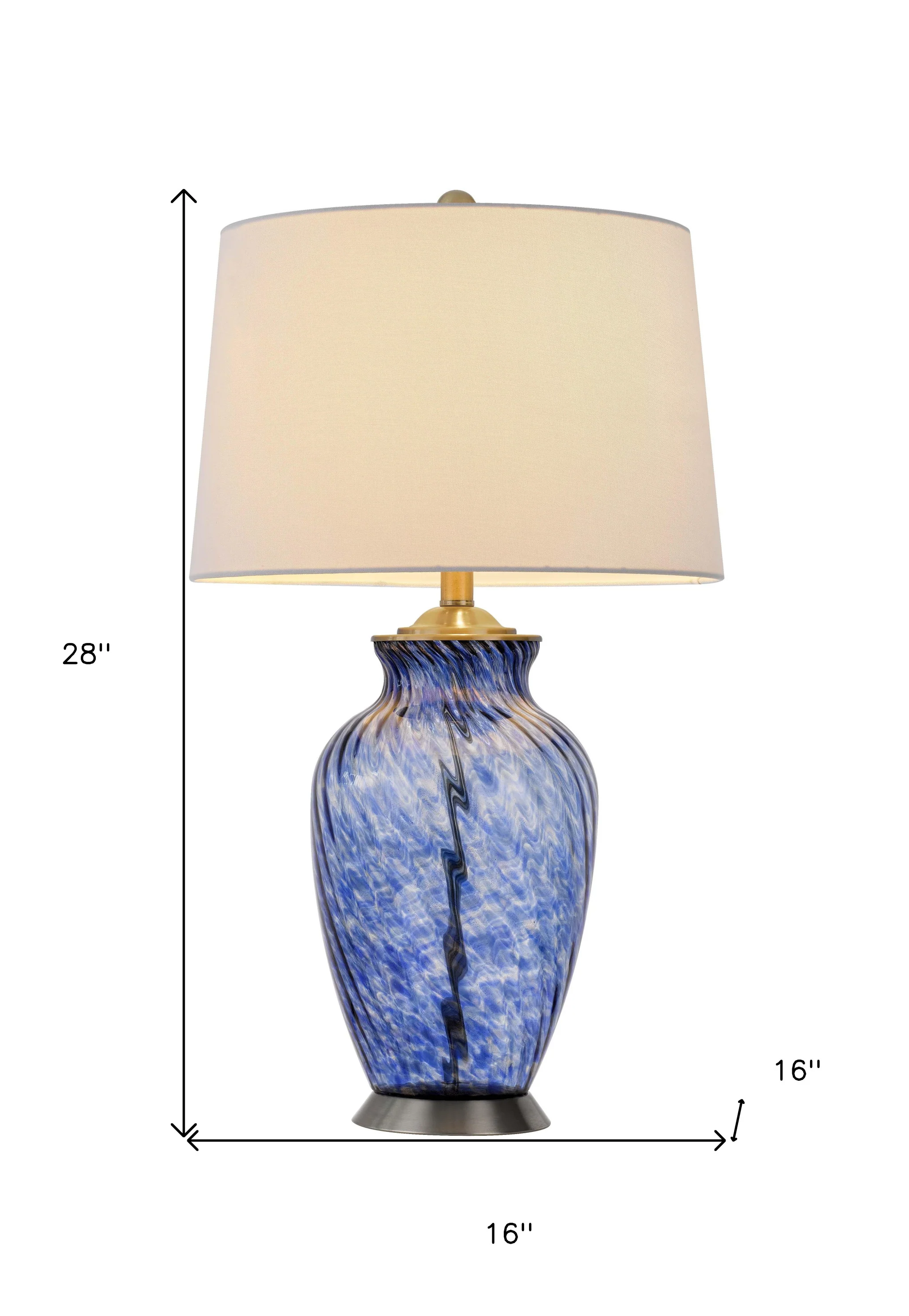 Blue Swirl Glass Table Lamp With White Empire Shade By Homeroots - Image 4