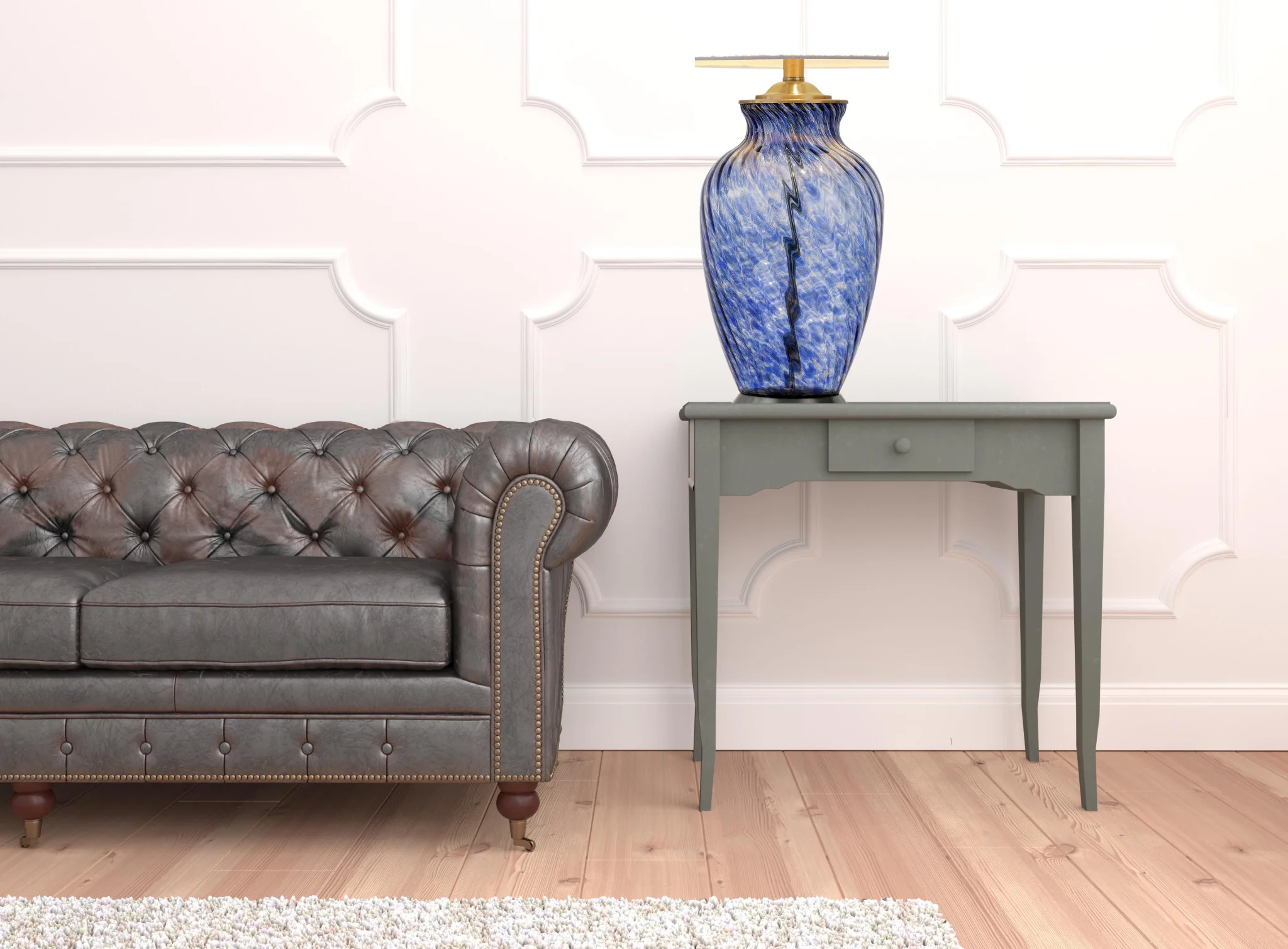 Blue Swirl Glass Table Lamp With White Empire Shade By Homeroots - Image 5