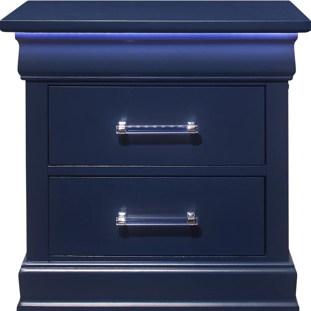 Blue Two Drawer Solid Wood Lighted Nightstand By Homeroots - Image 4