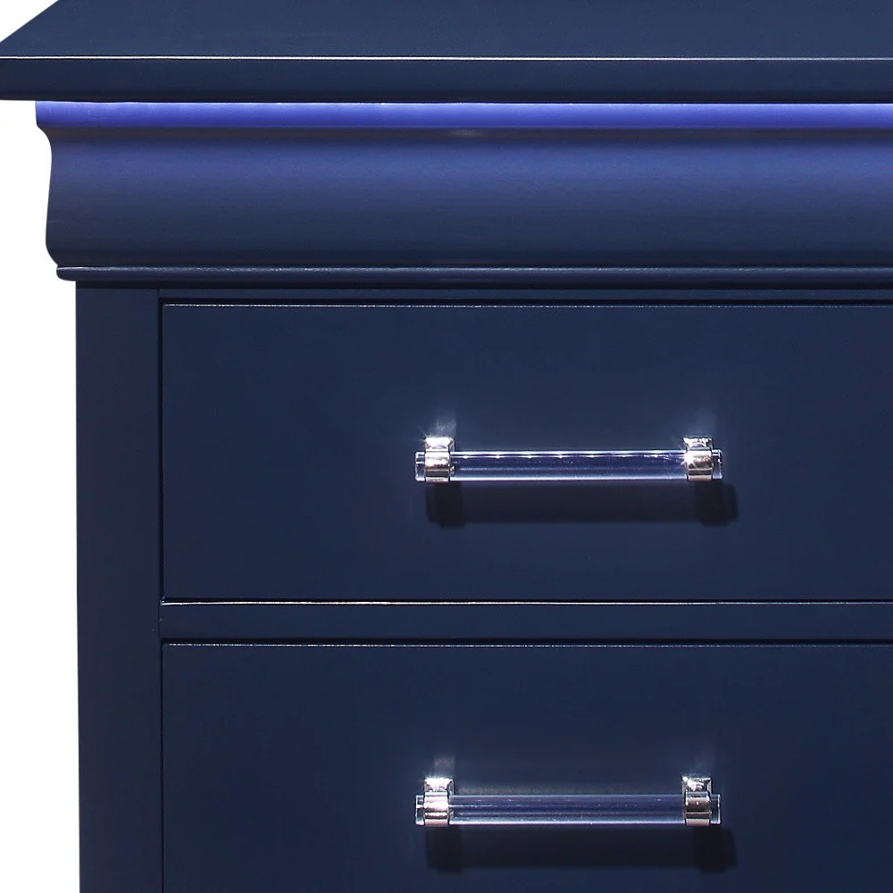 Blue Two Drawer Solid Wood Lighted Nightstand By Homeroots - Image 5