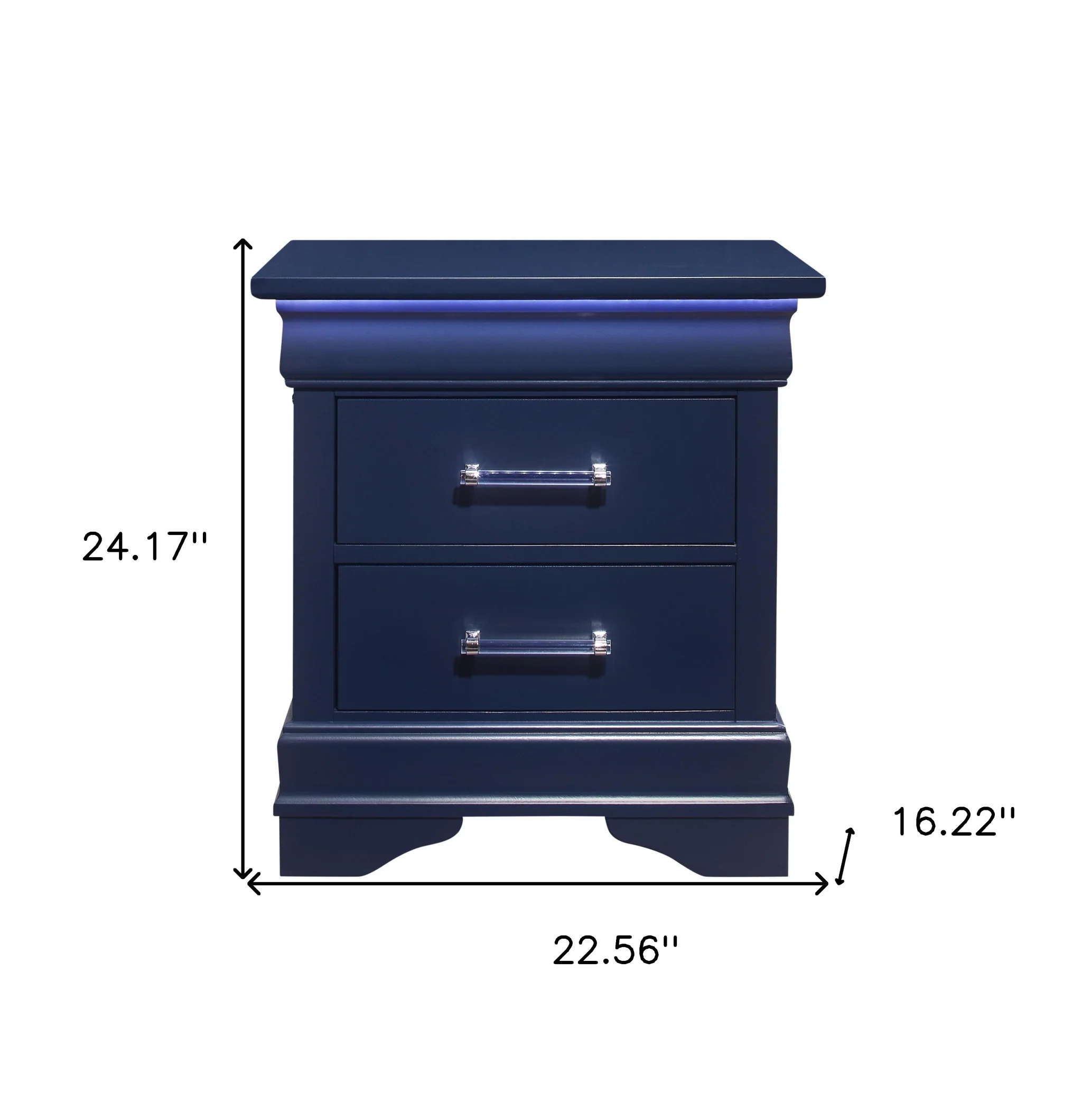 Blue Two Drawer Solid Wood Lighted Nightstand By Homeroots - Image 6