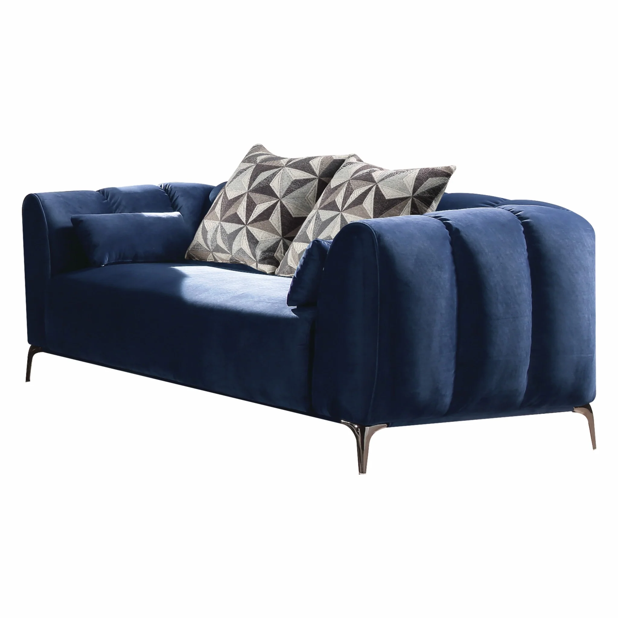 Blue Velvet Loveseat w Pillows By Homeroots - Image 2