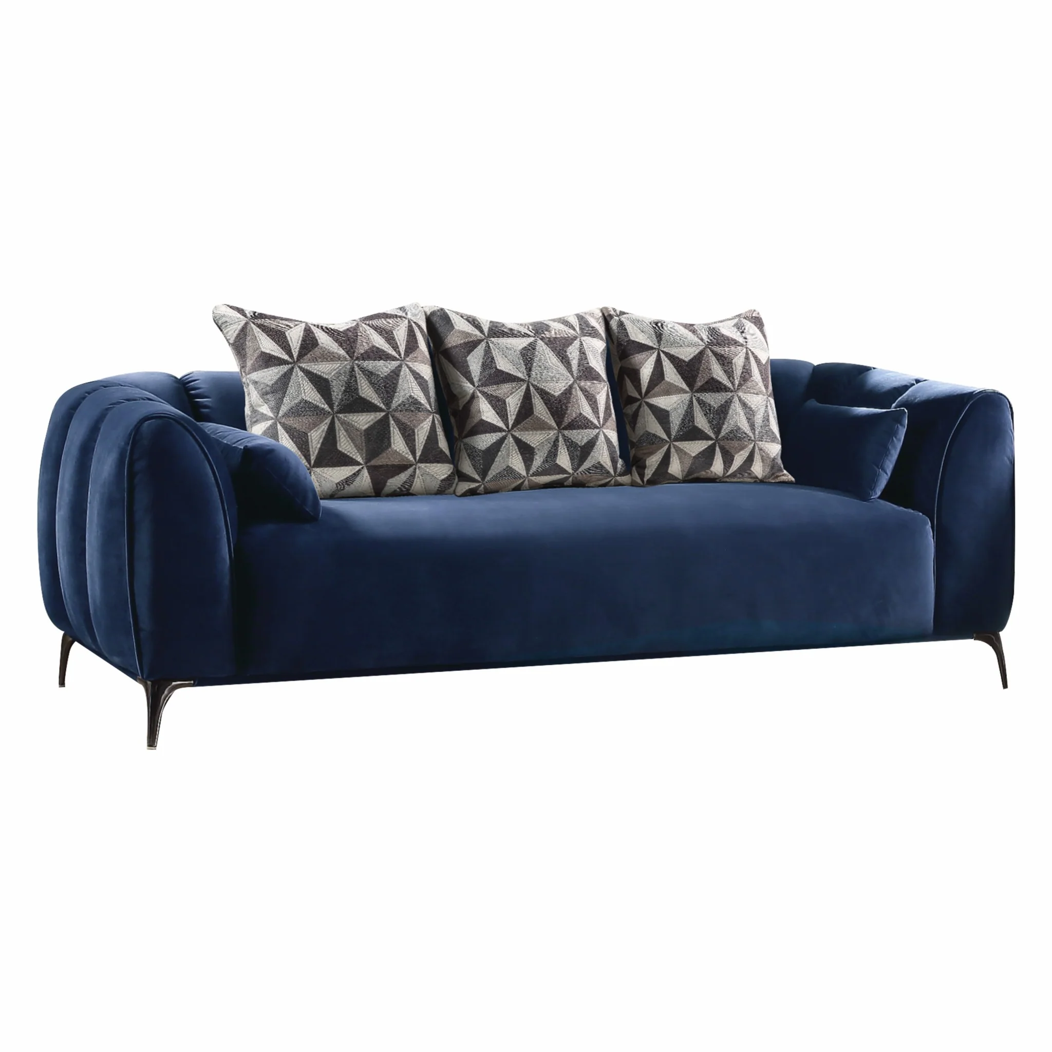 Blue Velvet Sofa w Pillows By Homeroots - Image 2