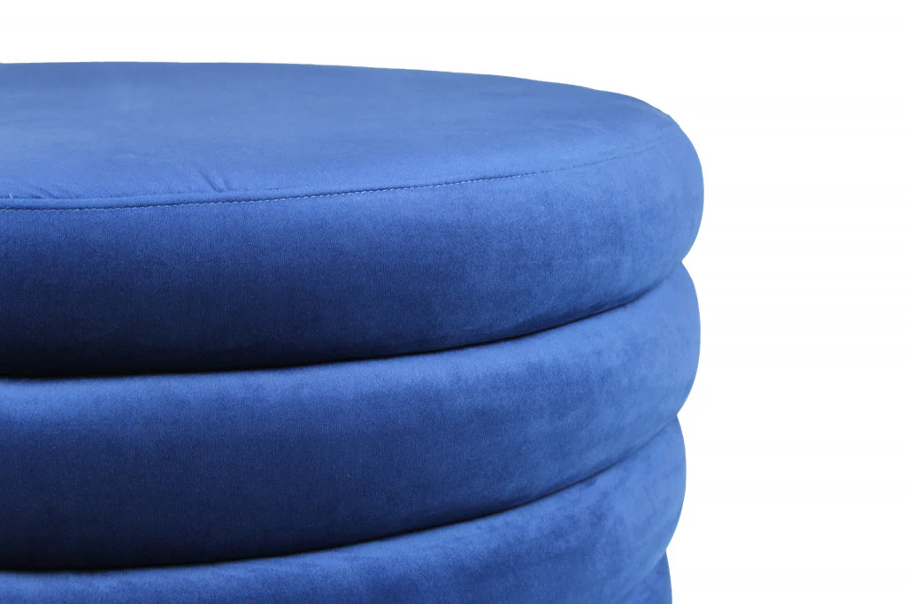 Blue Velvet Tufted Round Cocktail Ottoman By Homeroots - Image 3