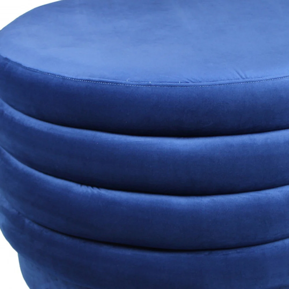 Blue Velvet Tufted Round Cocktail Ottoman By Homeroots - Image 4