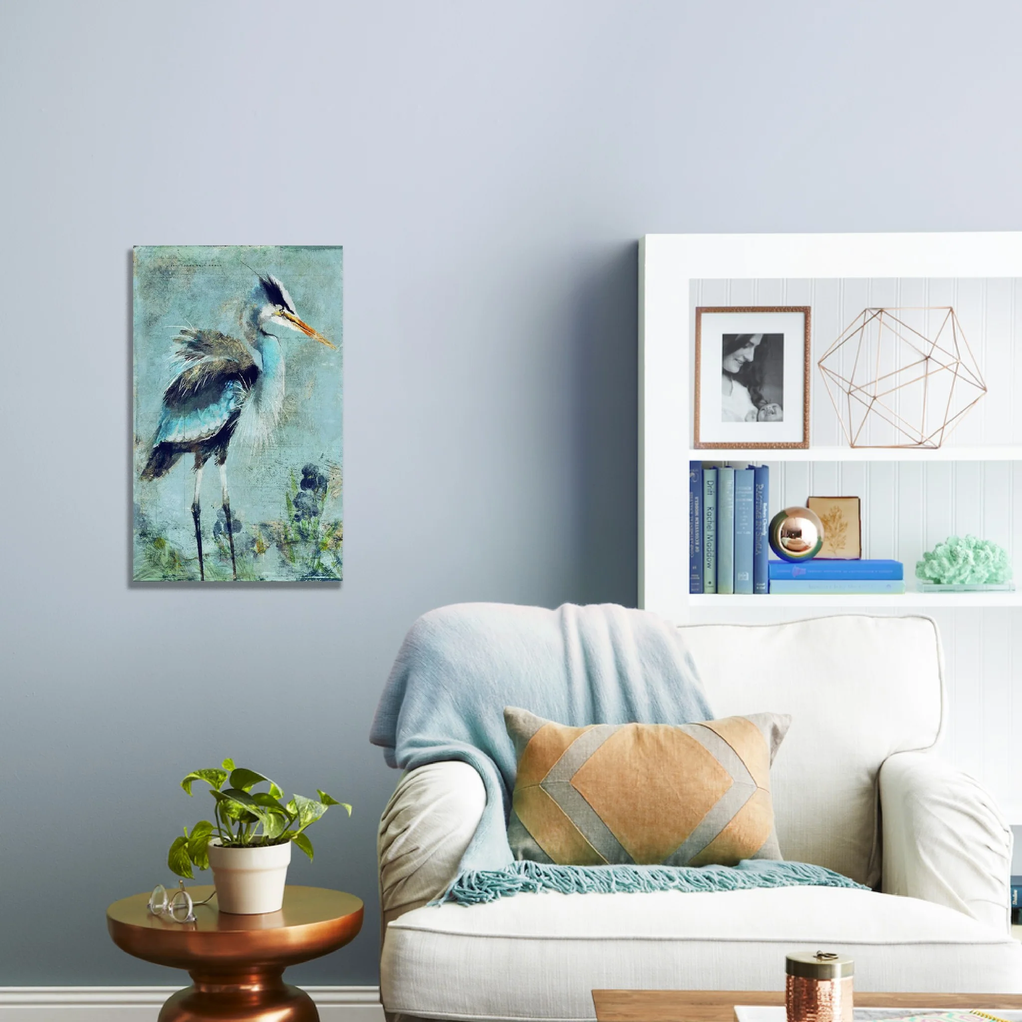 Blue Watercolor Heron Wall Art By Homeroots - Image 3