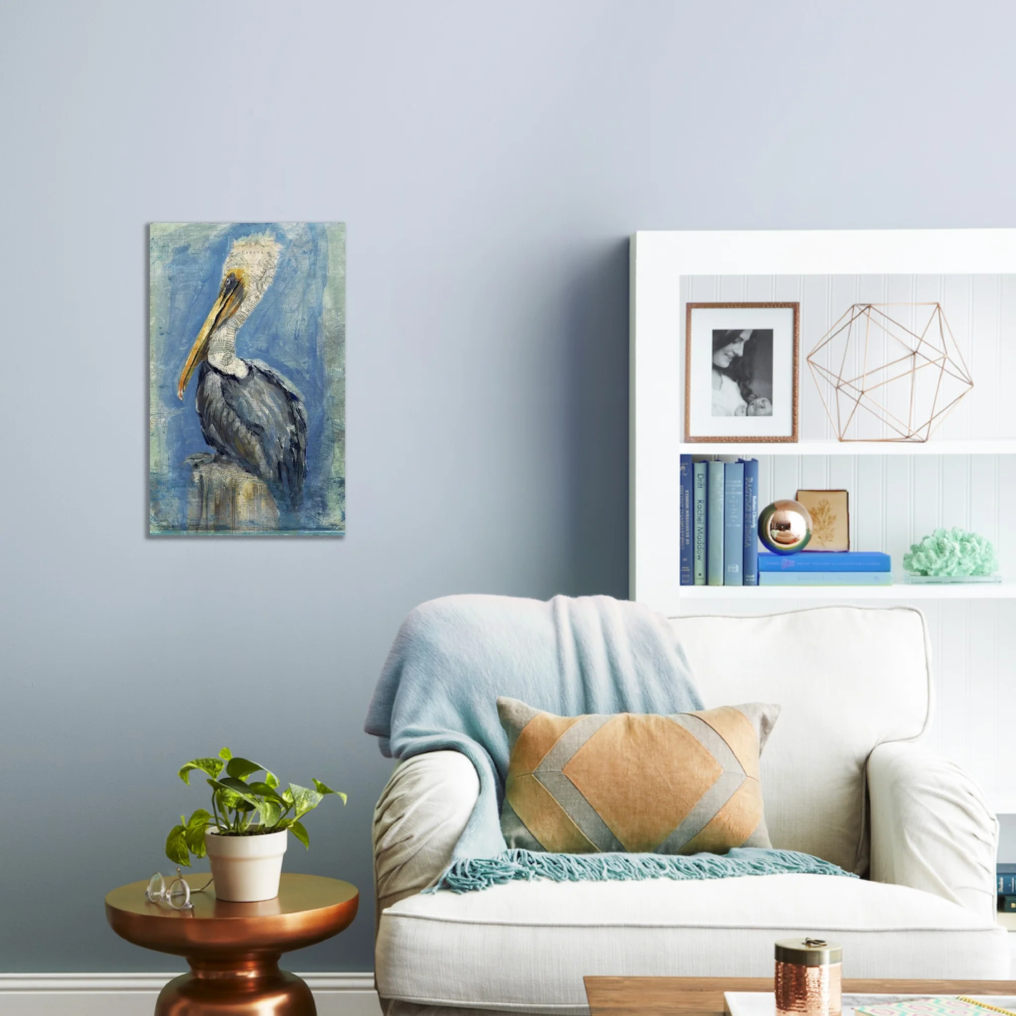 Blue Watercolor Pelican Wall Art By Homeroots - Image 2