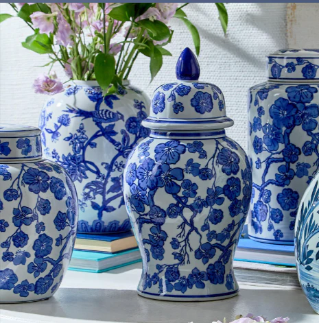 Blue/White Covered Temple Jar Set Of 6 By Tozai Home - Image 2