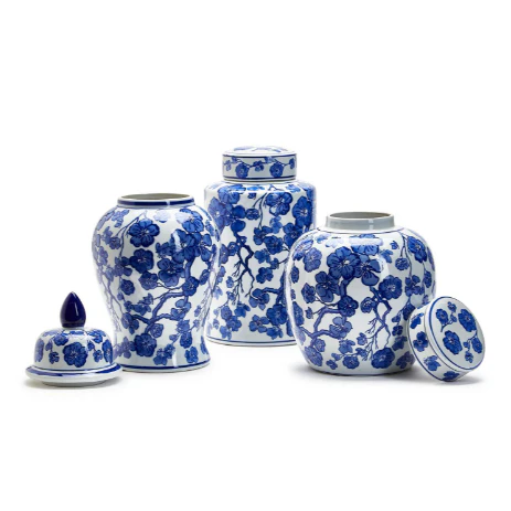 Blue/White Covered Temple Jar Set Of 6 By Tozai Home - Image 3
