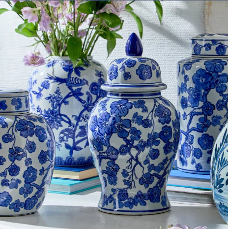 Blue/White Covered Temple Jar Set Of 6 By Tozai Home - Image 4