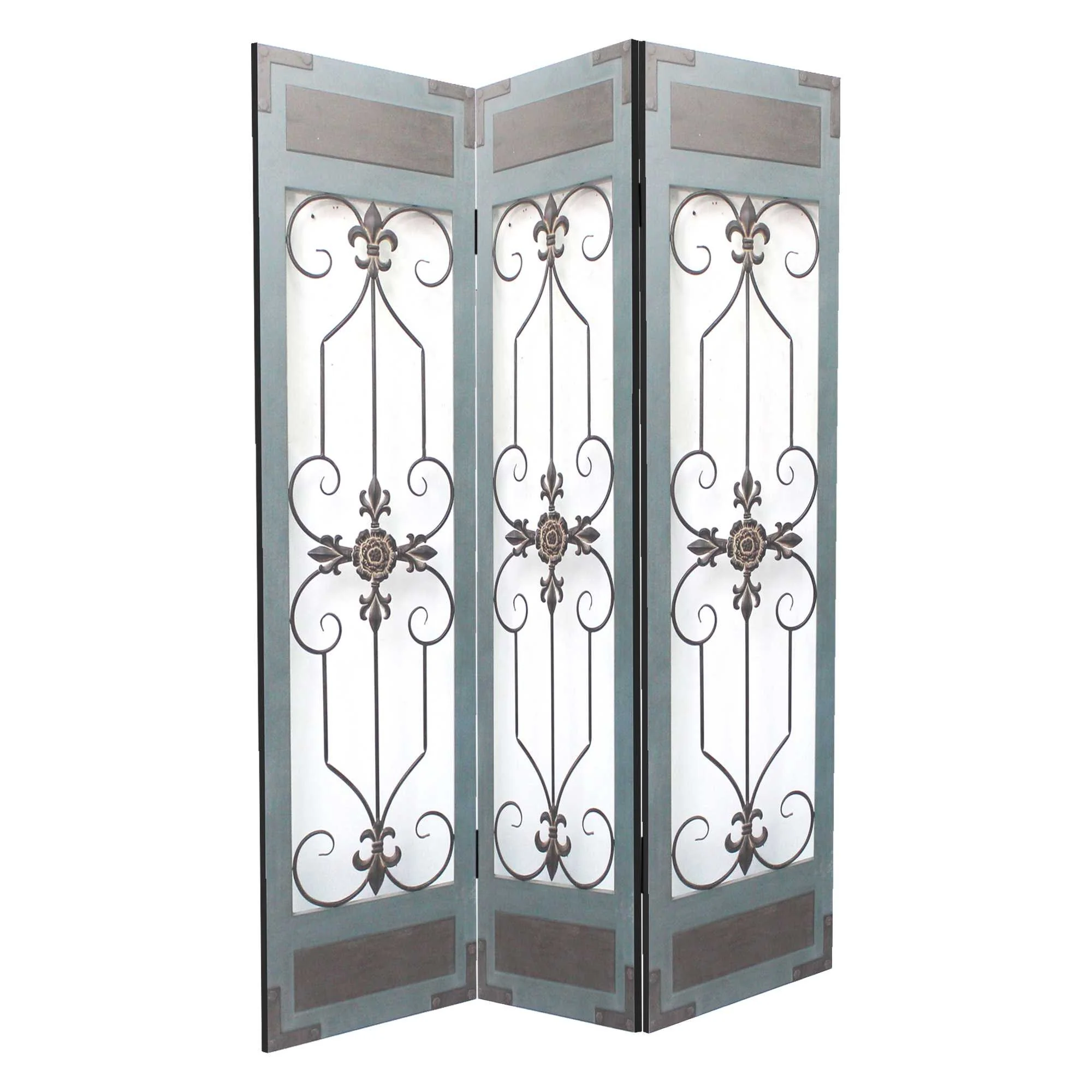 Blue Wood Metal Screen By Homeroots - Image 3