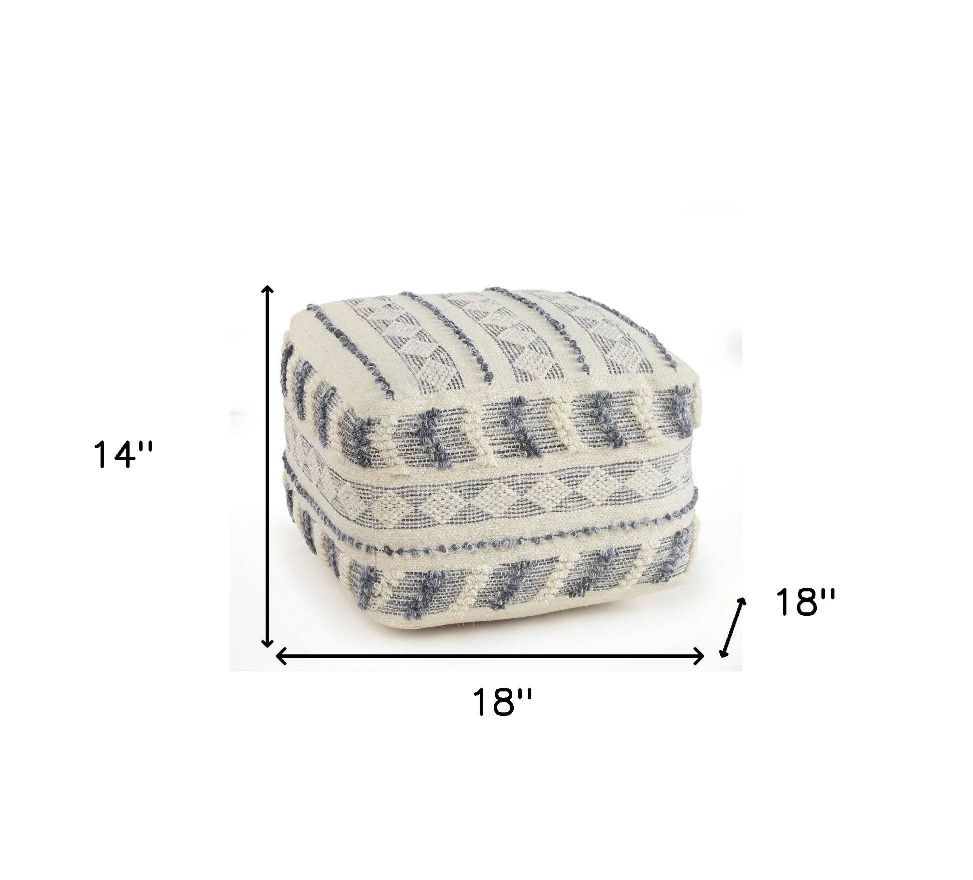 Blue Wool Ottoman By Homeroots - Image 2