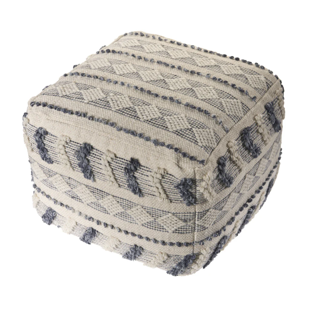 Blue Wool Ottoman By Homeroots - Image 6